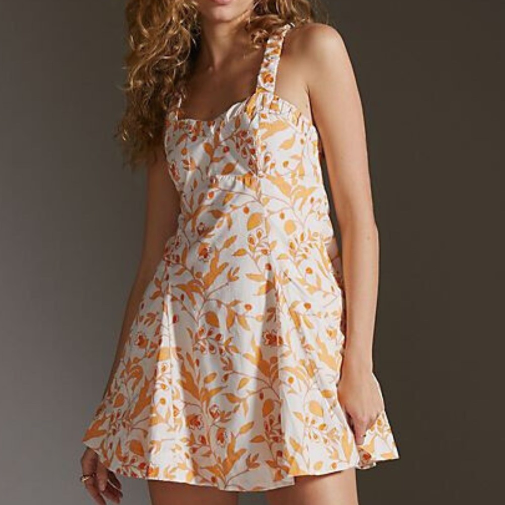Anthropologie Maeve Sweetheart Mini Dress Size S Yellow Floral